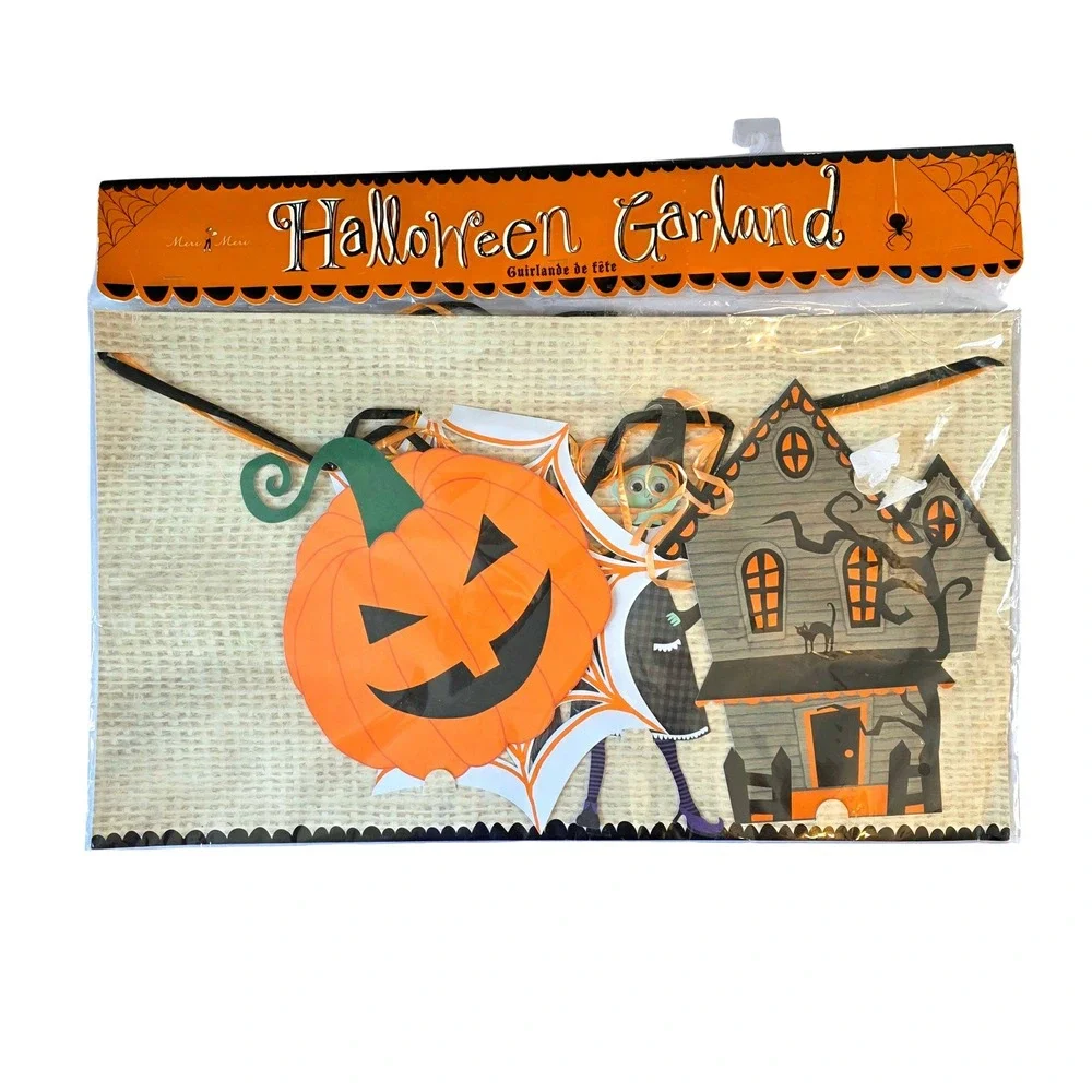 Meri Meri Halloween Garland 8ft Pennant Witch Ghost Skeleton New Kitsch 8 Diecut